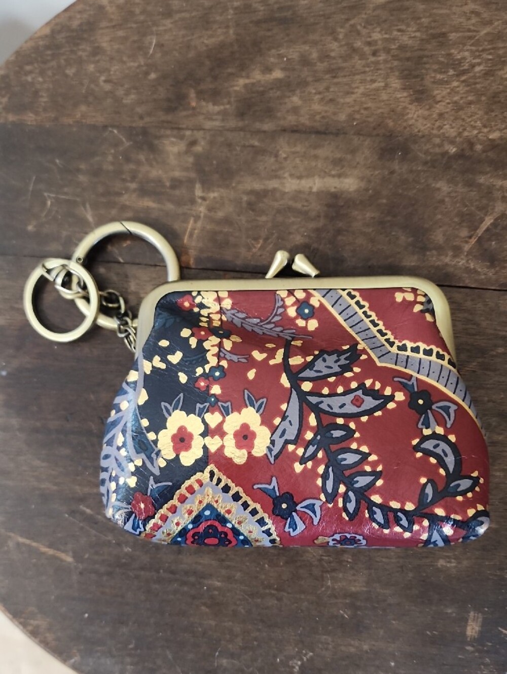 Patricia Nash Floral Paisley Navy Red Kisslock Coin Purse Keyring - Picture 3 of 13
